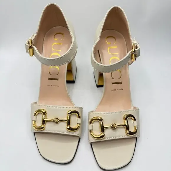 Gucci Charlotte 95 Horsebit Embellished Leather Sandals Nappa White EU 40/US 10 - Picture 5 of 14
